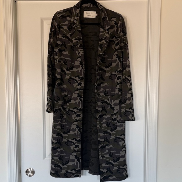 Crescent Jackets & Blazers - Crescent Olive & Black Camouflage Long Trench Coat